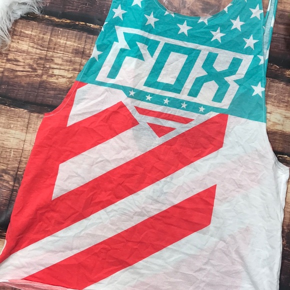 Fox American Flag Low Back Tank Top 4th July - Picture 2 of 6